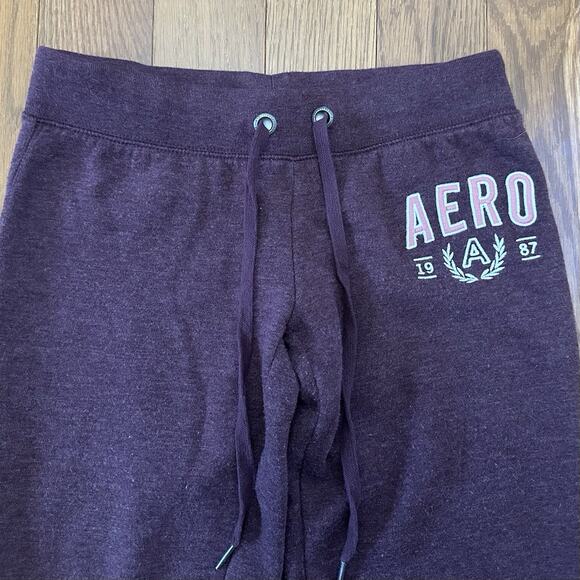 Aeropostale Jogger Sweatpants Women's XS Maroon Drawstring Waist Logo Y2K - Picture 3 of 7
